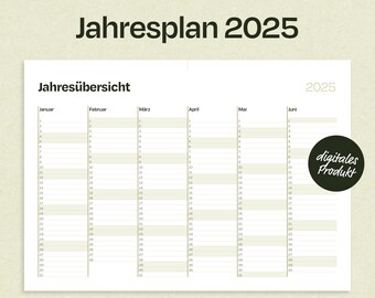 Annual plan 2025 to print | Calendar German DIN A4 landscape format | Digital calendar
