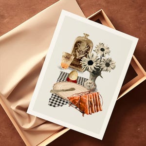 Rise and Dine | Vintage Collage Poster | Breakfast Still Life Art Print | Retro Kitchen Art | Wall Art with Toast & Egg