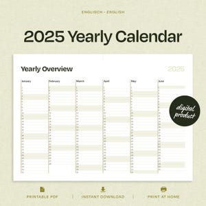 Calendario imprimible 2025 | Resumen anual 2025 | Planificador digital A4 + Carta EE. UU.
