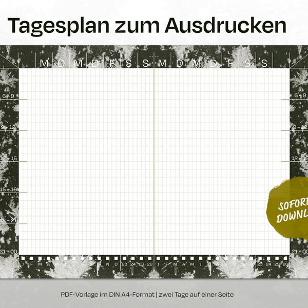 DIN A4 daily schedule for printing - two days on a double page