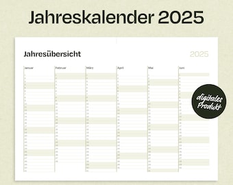 Annual calendar 2025 to print | Annual overviews 2025 | Calendar German DIN A4 landscape format | Digital calendar