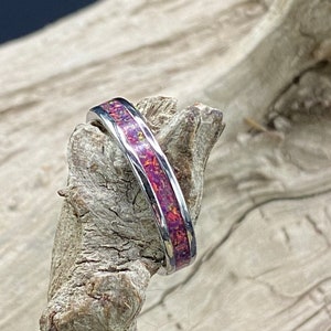 Handcrafted Royal Purple Opal Inlay Ring, Stainless Steel Band, Womens Ring, Mens Band