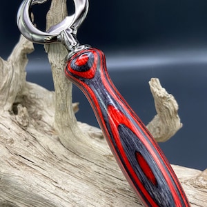 Handmade Beer Bottle Opener, Gunmetal and Red and Black Spectraply Wood, Gift for Him, Fathers Day Gift, Groomsman Gift, Housewarming Gift