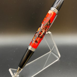 Handgefertigter Sierra Twist Pen, Lost Boys Filmposter, Schwarz und Chrom Hardware, Horror Fan, Vampir Sammlerstück