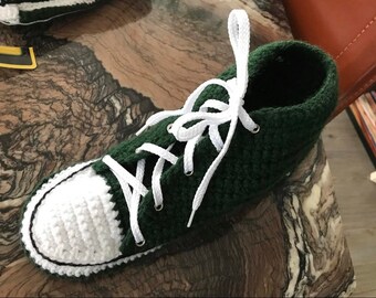 Handmade in Canada Converse Inspired Crochet Knit Slippers Booties for Men Women Kids