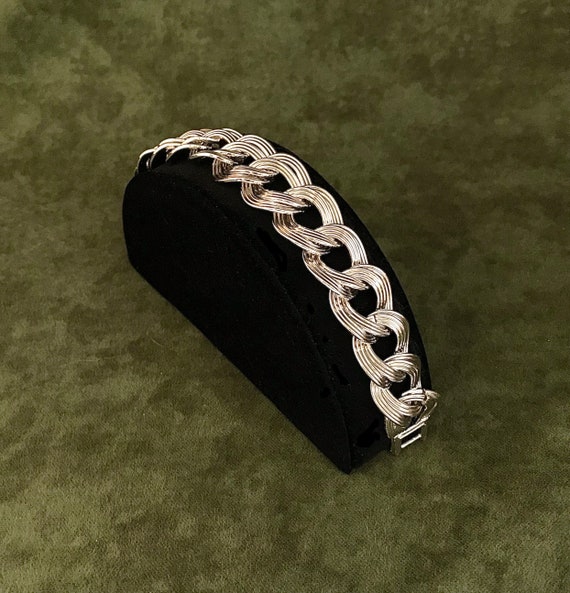 Monet Silver Tone, Double Link, Curb Chain Bracel… - image 1