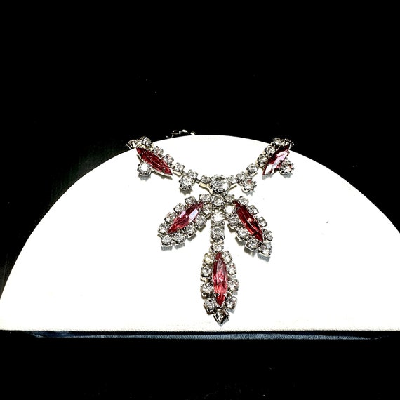 Vintage Pink Marquee and Clear Rhinestone Necklac… - image 3