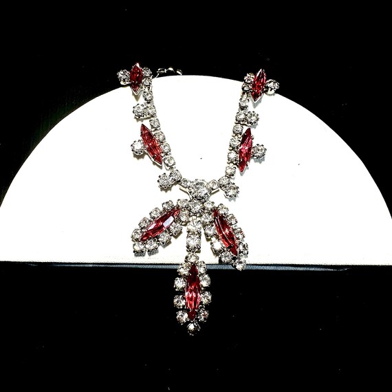 Vintage Pink Marquee and Clear Rhinestone Necklac… - image 4