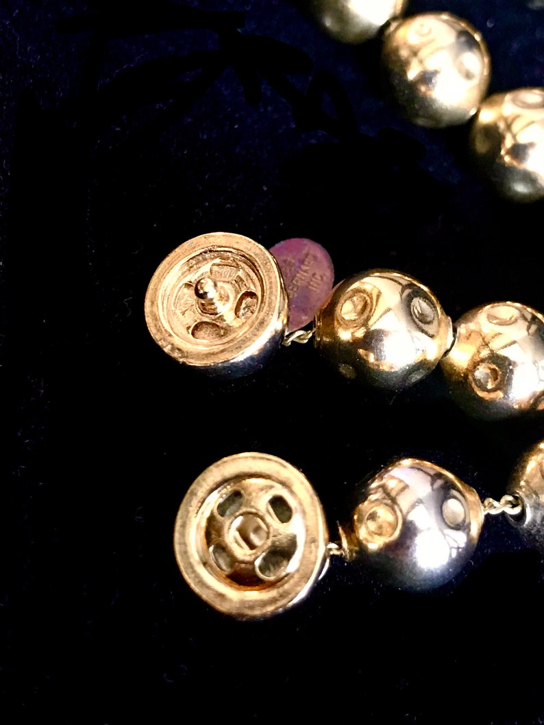 Circa 1963-1990/'s Les Bernard Gold Tone Dimpled Ball Beaded Necklace