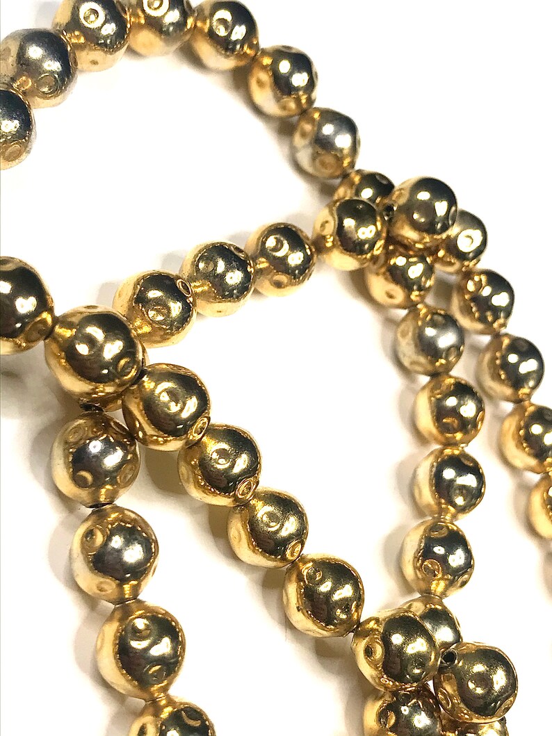 Circa 1963-1990/'s Les Bernard Gold Tone Dimpled Ball Beaded Necklace