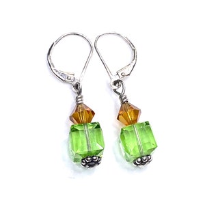 Vintage Swarovski Crystal Cube Drop / Dangle Sterling Silver Earrings,  Signed AIL