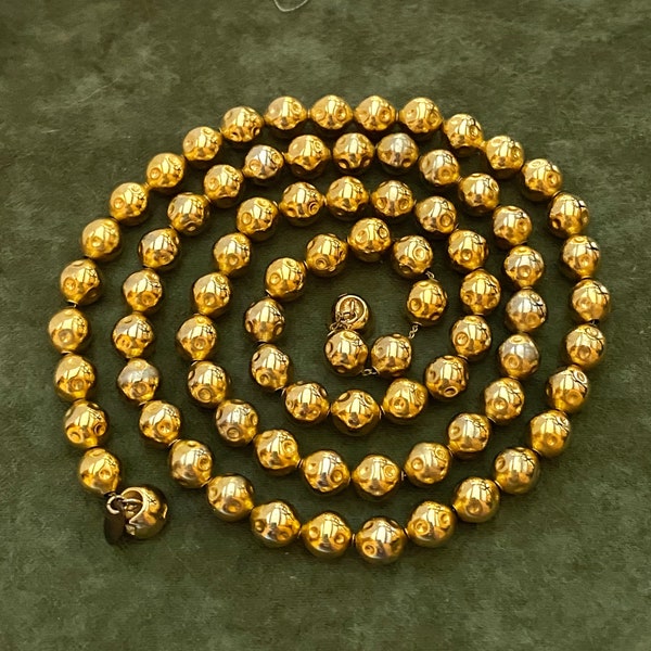 Les Bernard Gold Tone Dimpled Ball Beaded Necklace, Circa 1963-1990's