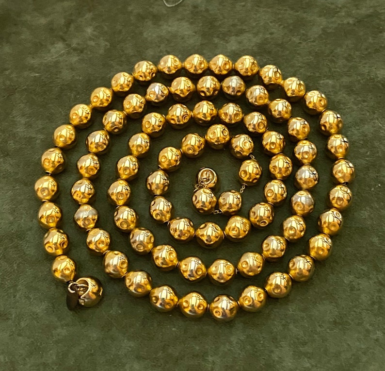 Circa 1963-1990/'s Les Bernard Gold Tone Dimpled Ball Beaded Necklace