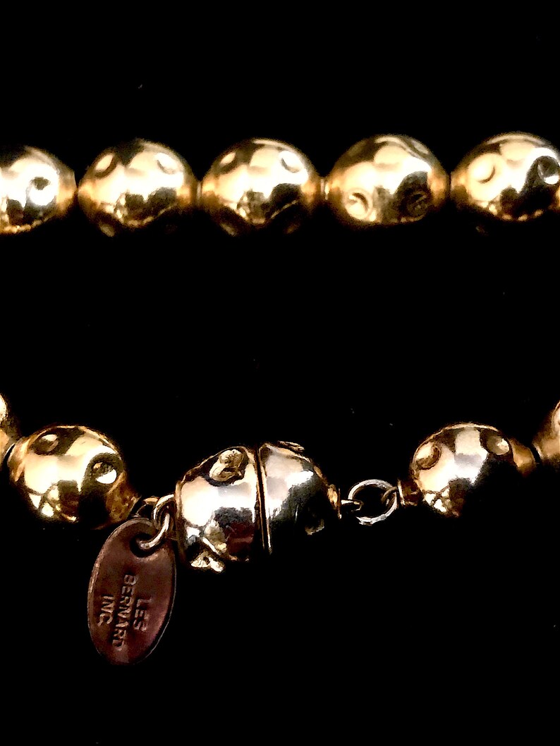 Circa 1963-1990/'s Les Bernard Gold Tone Dimpled Ball Beaded Necklace