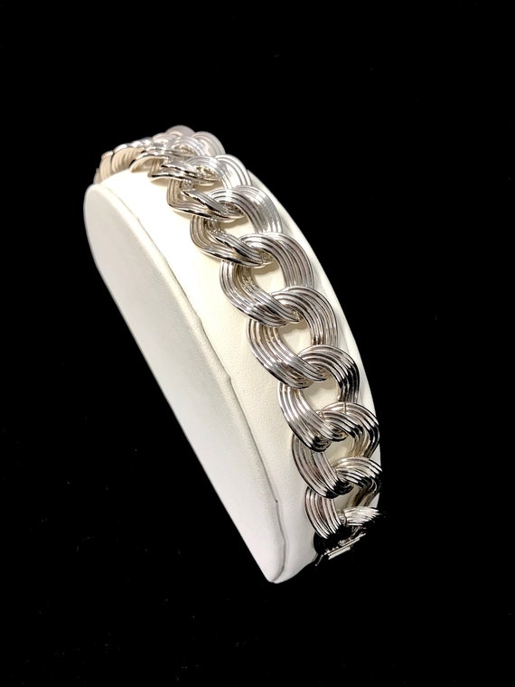 Monet Silver Tone, Double Link, Curb Chain Bracel… - image 5