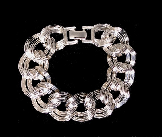 Monet Silver Tone, Double Link, Curb Chain Bracel… - image 7