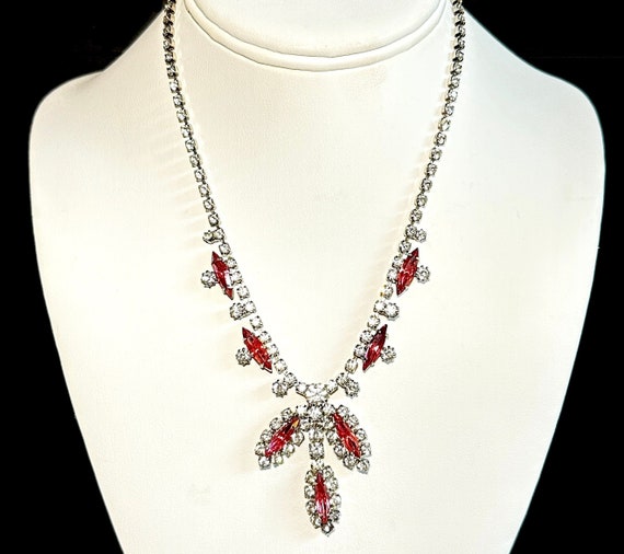 Vintage Pink Marquee and Clear Rhinestone Necklac… - image 1