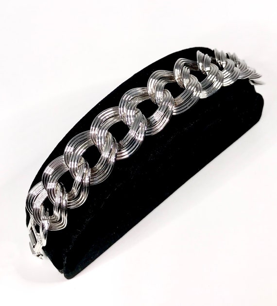 Monet Silver Tone, Double Link, Curb Chain Bracel… - image 6