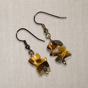 Vintage Stacked Tiger Eye Dangle Earrings, Ear Wires