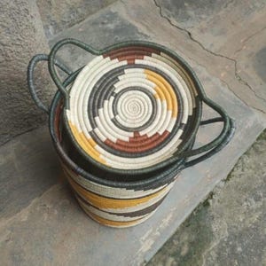 Handwoven Ugandan Grass-Lidded Baskets - Very Large Storage or Laundry Solutions XL Basket /tray lid