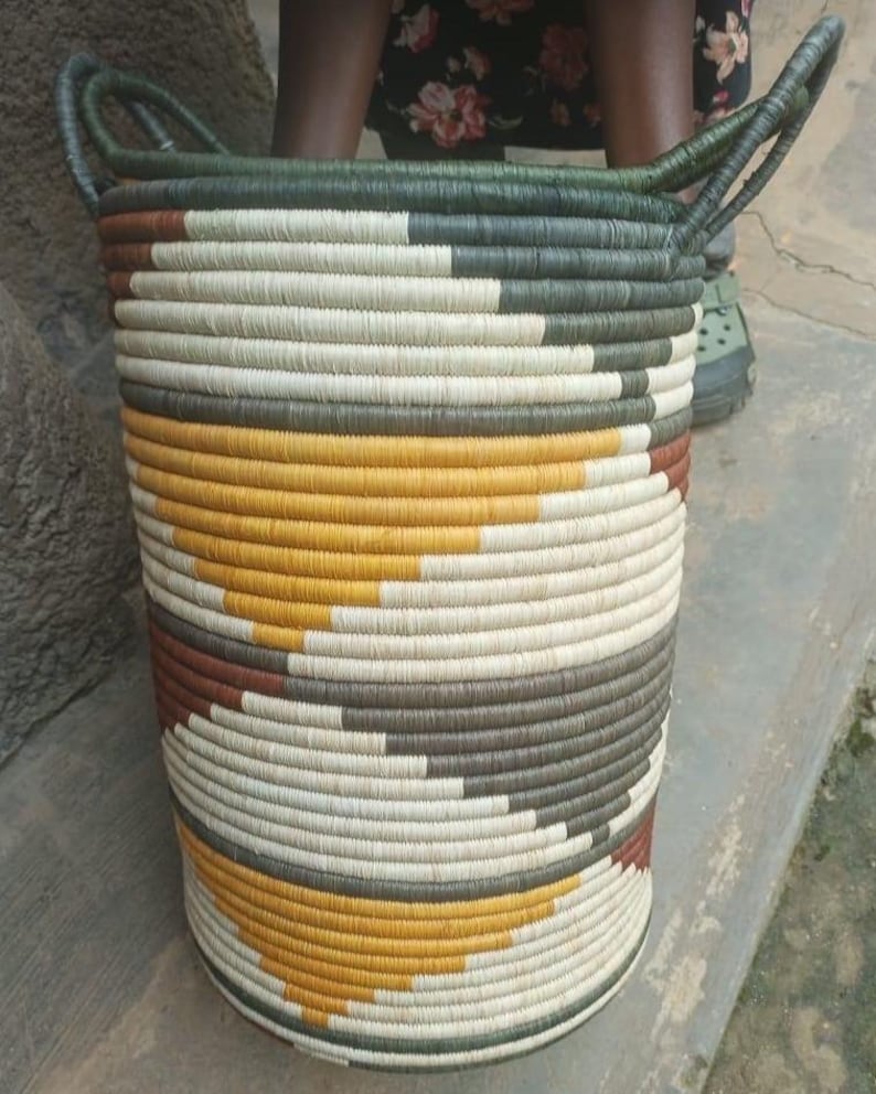 Handwoven Ugandan Grass-Lidded Baskets - Very Large Storage or Laundry Solutions XXL Basket /tray lid
