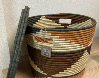 Handwoven Ugandan Grass-Lidded Baskets - Very Large Storage or Laundry Solutions