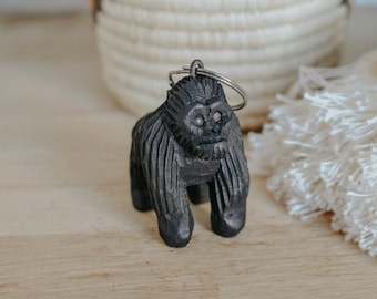 Handcrafted Gorilla Key Ring from Uganda - Sustainable Wood Carving for Conservation Awareness
