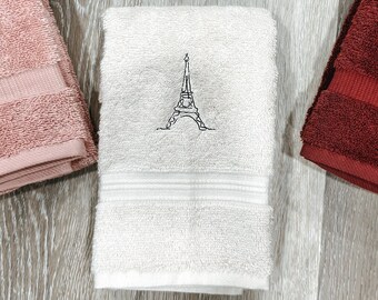 Embroidered Eiffel Tower Hand Towel, 100% Cotton Terry - M Anderson Design