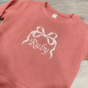 Bow Monogram Embroidered Toddler Sweatshirt, Personalized Kids Gift