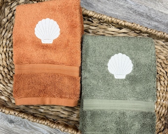 Embroidered Sea Shell Hand Towel: Plush Cotton Terry - M Anderson Design
