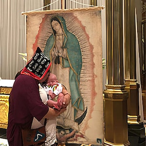 Our Lady of Guadalupe Replica: Faux Jute Tilma, HD Sublimation Print (68x38 Inches)
