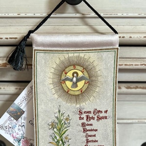 THE 7  GIFTS of the HOLY Spirit ,Velvet Blessing Carrier, Hd Image 8 by 5 inches , 2 beautiful sides.
