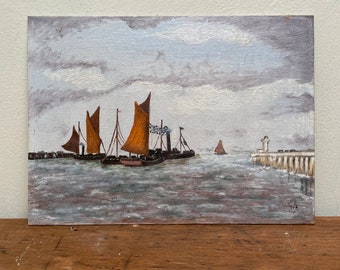 Vintage French Seascape Oil Painting