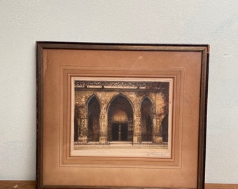 Antique French Cathedral Detail Framed Etching, Paris