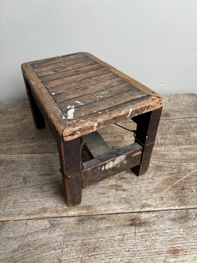 Antique Weathered Slatted Wood Step Stool - Etsy