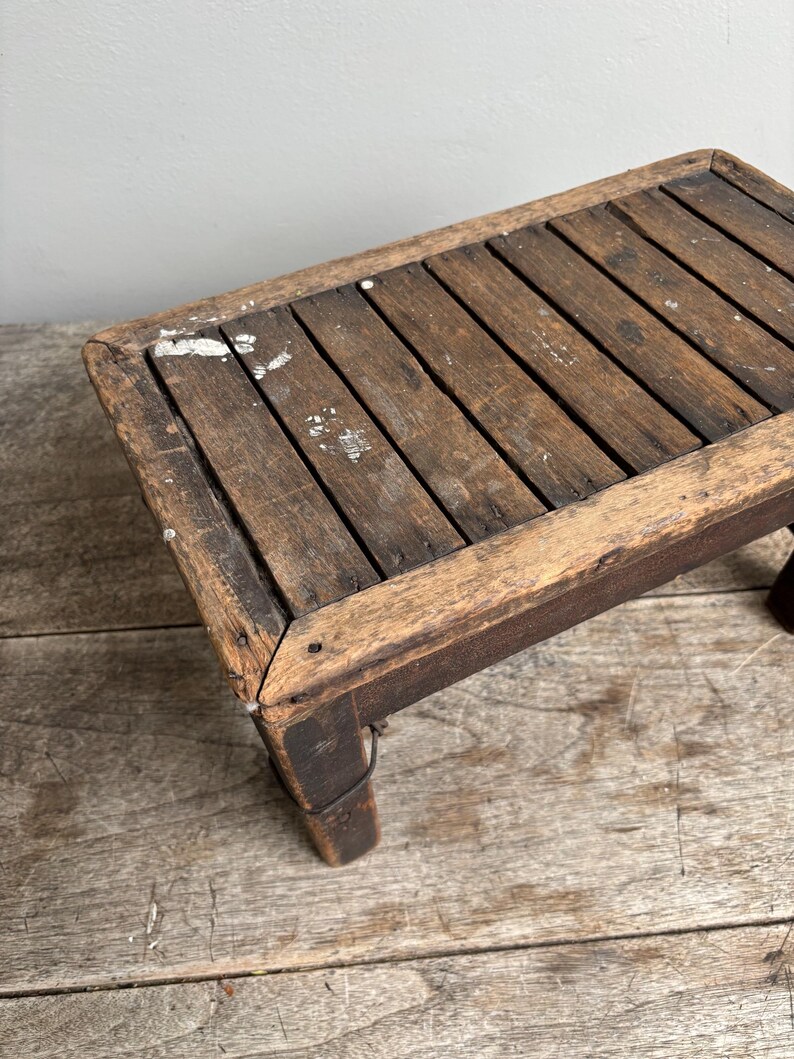 Antique Weathered Slatted Wood Step Stool - Etsy