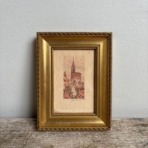 Small Antique French Cathedral Watercolor Painting