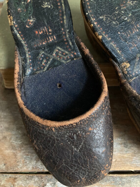 Antique Girls Leather and Wooden Soled Clogs - image 3