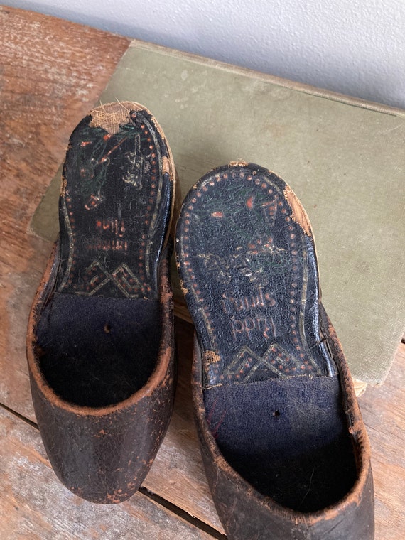 Antique Girls Leather and Wooden Soled Clogs - image 4