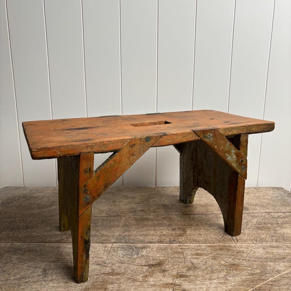 Antique Primitive Worn Wood Step Stool