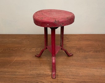 Antique Red Metal Milking Stool