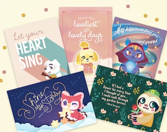 Crossing Inspired Postcard Set of 5 |  Leif Isabelle K.K. Slider Celeste Katrina | Just Saying Hello | For loved one | For pen pal