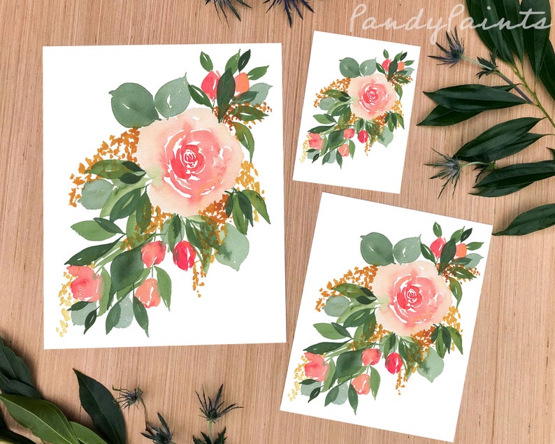 Gallery Art Wall Print Floral Wall Art Watercolor Pink Rose Spray Bouquet Gicl\u00e9e Art Print Pink Home Decor