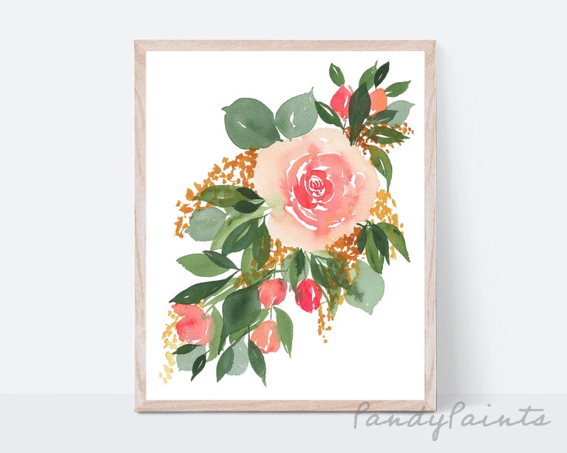 Gallery Art Wall Print Floral Wall Art Watercolor Pink Rose Spray Bouquet Gicl\u00e9e Art Print Pink Home Decor
