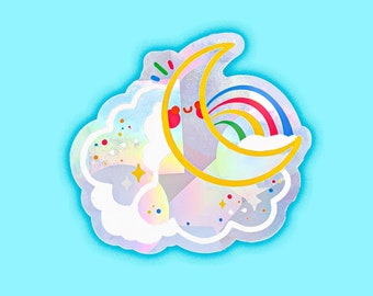 Moon Suncatcher, Rainbow Cloud Decal, Light Catcher, Window Film, Fun Room Decor, Window Cling