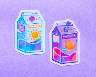 Moon & Sun Juice Vinyl Stickers - Colourful Sticker - Laptop Decal - Journal - Scrapbook - Planner - Handmade - Cute and kawaii