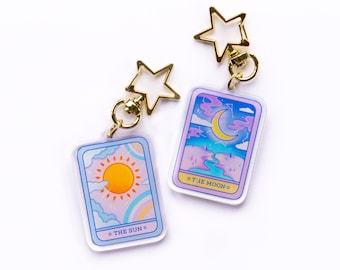 Tarot Card Acrylic Charm - Keychain - Double Sided Charm - The Sun The Moon Tarot - Kawaii Art - Cute Gift
