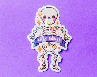 Lazybones Skeleton Holographic Sticker - Colourful Sticker - Laptop Decal - Journal - Planner - Handmade - Cute and Kawaii - Halloween