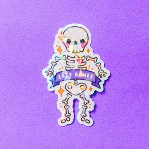 Lazybones Skeleton Holographic Sticker - Colourful Sticker - Laptop Decal - Journal - Planner - Handmade - Cute and Kawaii - Halloween