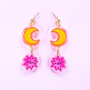 Moon & Star Dangle Earrings - Jewellery - Statement Earrings - Kawaii Earrings